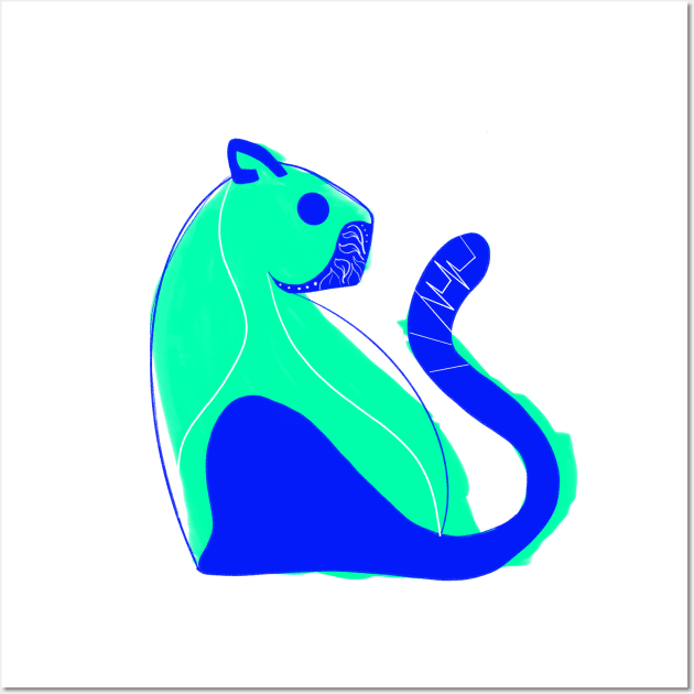 green cat in blue tail ecopop art Wall Art by jorge_lebeau